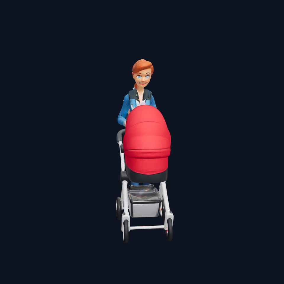 Cartoon Mother and Stroller Scene model pack
